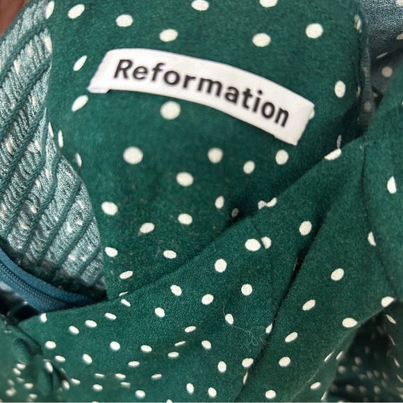REFORMATION Green Polka Dot Lumiere Dress 10 - Picture 5 of 8
